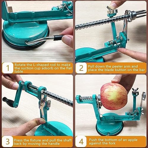 Apple Peeler, Slicer Corer Potato Peelers 3 In 1, Stainless Steel Heavy Duty Suction Cup Base And 7 Extra Blades (Blue)