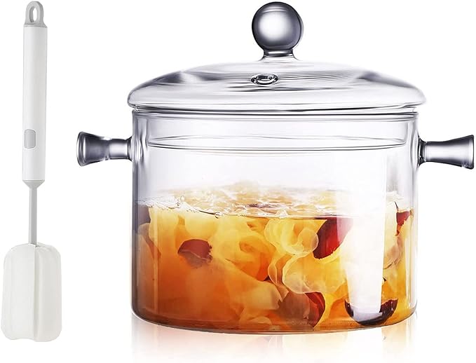 Clear Glass Simmer Pot for Stove Potpourri Cooking Saucepan with Cover Cookware Set Heat-Resistant Stovetop Pot And Pan with Lid, Soup, Milk, Baby Food,Fruit and Spices 1.5L/ 50 FL OZ