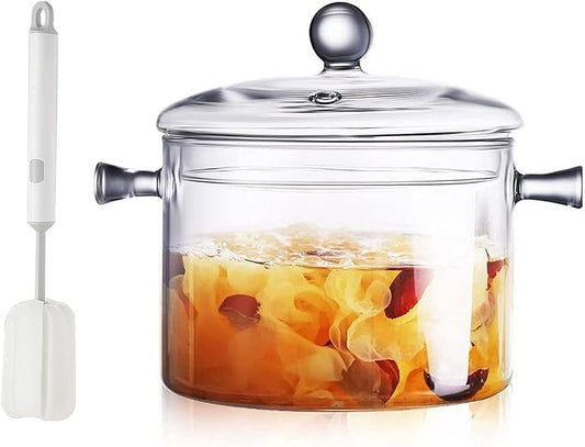 Clear Glass Simmer Pot for Stove Potpourri Cooking Saucepan with Cover Cookware Set Heat-Resistant Stovetop Pot And Pan with Lid, Soup, Milk, Baby Food,Fruit and Spices 1.5L/ 50 FL OZ