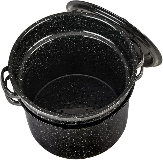 Granite Ware 7.5-Quart Stew Pot with Glass Coating - Chip-Resistant, Non-Porous, Naturally Non-Stick Steel Core Pot for Even Heat Distribution - Great for Stews, Sous Vide Cooking (Speckled Black)