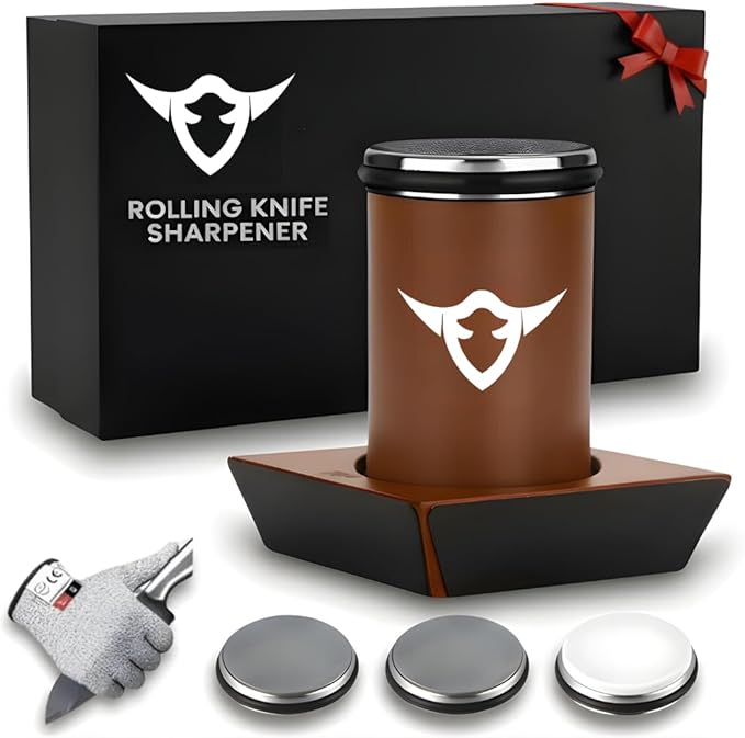 High Carbon Stainless Steel 4 Angles Rolling Knife Sharpener with 400, 1000 & 3000 Replacement Discs | Blunt Knife Sharpening Kit with 15°, 18°, 20°, and 22° Sharpening for Kitchen & Chef's Knives