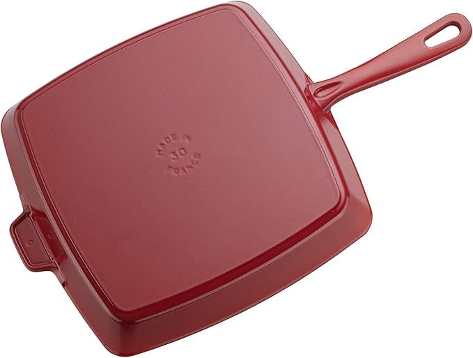 Staub Cast Iron 12-inch Square Grill Pan - Cherry, Made in France