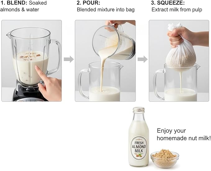 Kimmama 4 Pack Nut Milk Bag, Food Grade Nylon Strainer, 7.9 x 11.8 inch Cheese Cloth Bag for Straining Fruit Juice, Tofu, Almond, Coffee, Yogurt and Soup