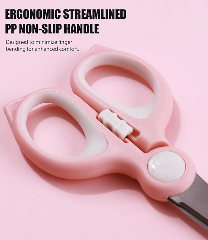 Baby Food Scissors Kicthen Shears -2Pack Portable Healthy Kids Scissors,Stainless Steel Scissor with Storage Travel Case - Ideal for Cutting Meat, Chicken, Vegetables, and Fruits