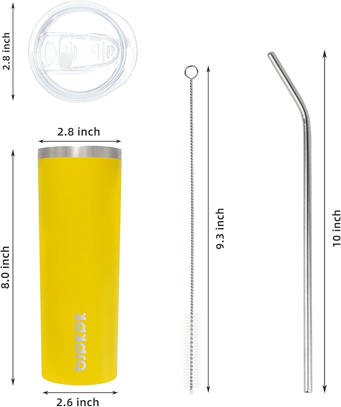 BJPKPK Yellow Skinny Stainless Steel Tumblers 20 oz Vacuum Insulated Reusable Tall Coffee Travel Tumbler Cup with Lid