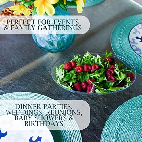 PLASTICPRO Disposable Oval Serving Bowls, Party Snack or Salad Bowl, 32-Ounce, Plastic Crystal Clear Pack of 8