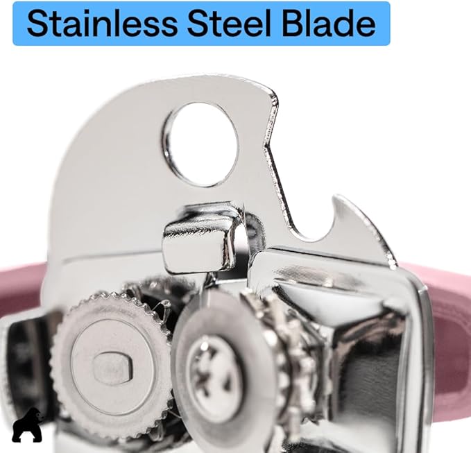 GORILLA GRIP Heavy Duty Stainless Steel Smooth Edge Manual Can Opener and Bottle Openers, Soft Comfortable Handle, Oversized Handheld Turn Knob, US Designed Multifunctional Kitchen Tool, Pink