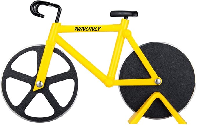 Ninonly Bicycle Pizza Cutter Wheel,Non-stick Bike Pizza Slicer,Stainless Steel Cutting Wheels With a Stand for Pizza Lovers, Housewarming Gifts Cool Kitchen Gadget Cool Men's Gift