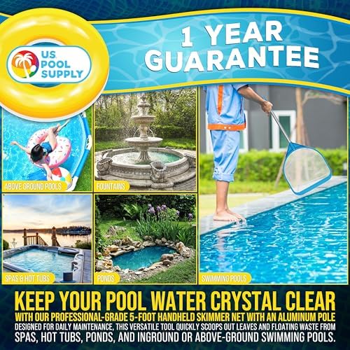 U.S. Pool Supply Pool and Spa Skimmer Net with Pole, 30" Long Handheld Fine