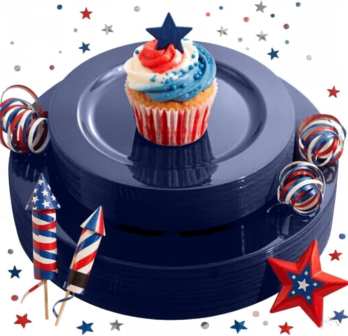 FLOWERCAT 60PCS Blue Plastic Plates - Heavy Duty Blue Plates Disposable (10.25" & 7.5") - serve for 30guest Birthday Party/Wedding/Presidents' Day/Memorial Day/Hanukkah