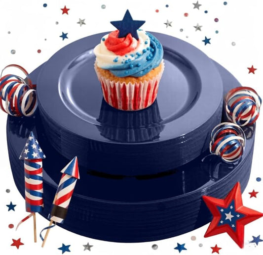 FLOWERCAT 60PCS Blue Plastic Plates - Heavy Duty Blue Plates Disposable (10.25" & 7.5") - serve for 30guest Birthday Party/Wedding/Presidents' Day/Memorial Day/Hanukkah