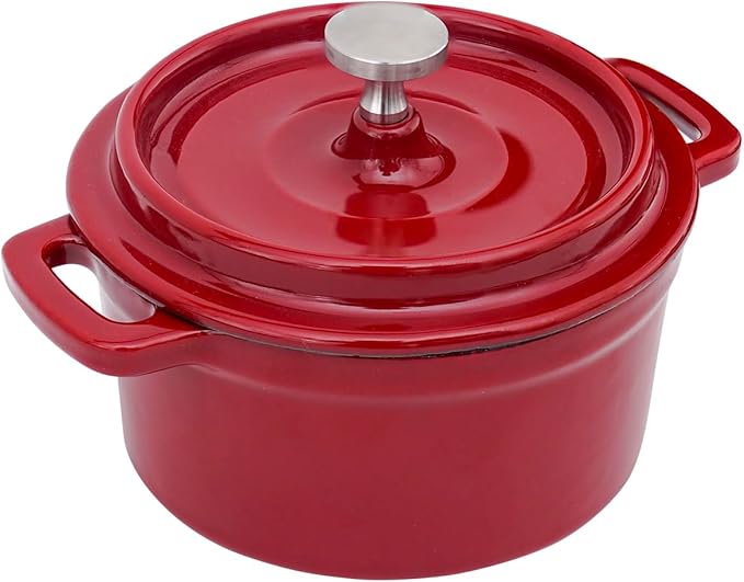Mini Cocotte 8 oz Mini Dutch Oven 0.25 qt. Cast Iron Garlic Roaster for Oven Garlic Confit Pot Ramekins with Lids Oven Safe Set of 2, Red