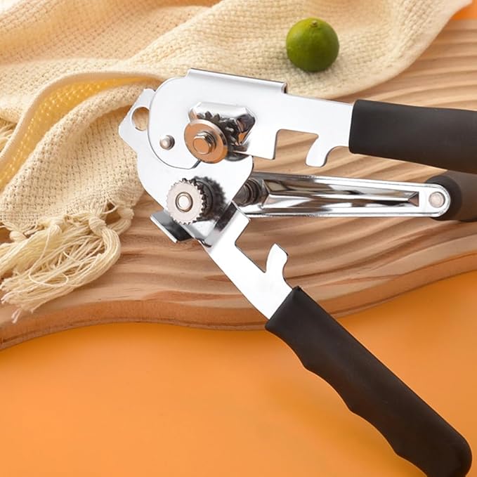 Hand Crank Can Opener,Stainless Steel Manual Tool Handheld Smooth Edge Can Opener for Kitchen Camping Outdoor Picnics(COLOR:Black+Silver)