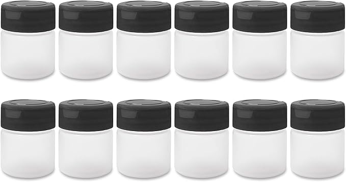 ljdeals 1 oz Plastic Spice Jars with Black Flip & Sift Caps – 12 Pack Empty Spice Bottles for Herbs, Seasonings, Powders, Camping, Travel, Kitchen, Restaurant Use – BPA-Free, Recyclable, Made in USA