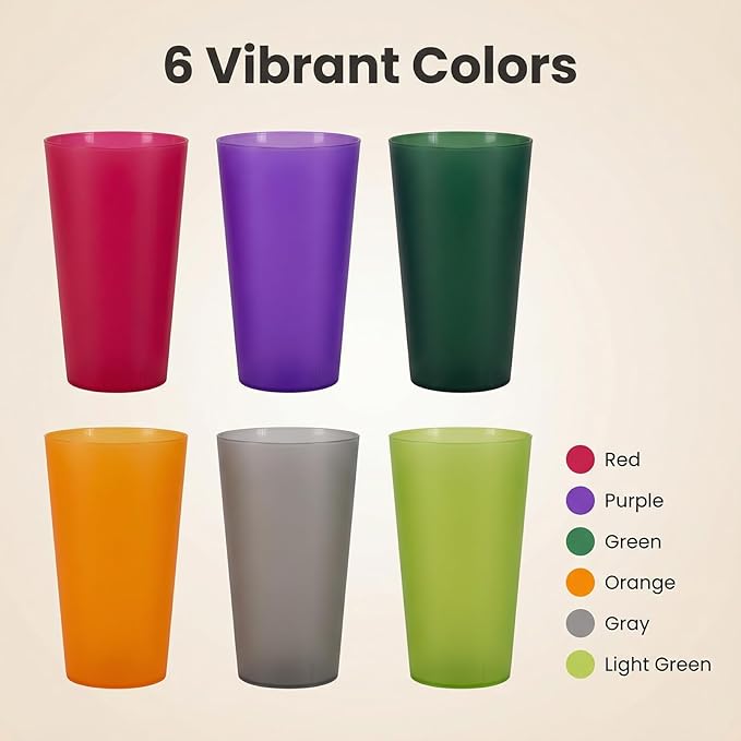 Premium 32-ounce Large Cups, Multicolor Plastic Tumblers BPA Free Set of 12 for Indoor Outdoor Use (Multicolors)
