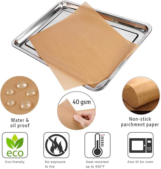 Comfylife 200 Parchment Sheets - No Curl, No Tear, No Burn Baking Paper (10 x 15 inch) - Precut, Unbleached Parchment Paper for Baking & Cooking