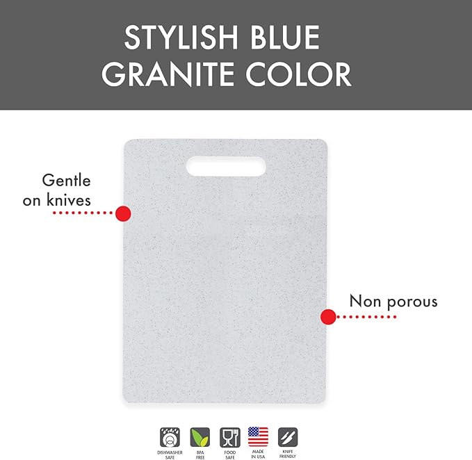 Dexas Superboard Cutting Board with Handle 8.5 x 11 inch Blue Granite, Compact Kitchen Prep Board, Dishwasher Safe, Non-Porous Poly Surface, Made in USA