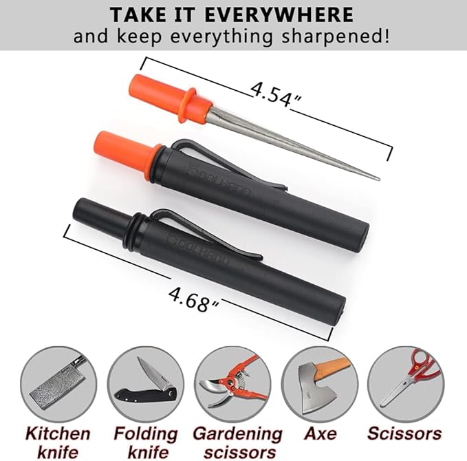 Cool Hand 4.5" Tapered Diamond Knife Sharpener Rod with Fish Hook, Gut Hook and Needle Sharpener, Grit 320/600, 2 Packs with Fine and Coarse grits, Easy to Carry, Serrated knife sharpener