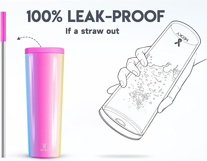 Meoky 30 oz Insulated Tumbler with Lid and Straw, Stainless Steel Vacuum Insulated Tumbler, Keeps Cold for 24 Hours, 100% Leak Proof, Fits in Car Cup Holder (Carnival)