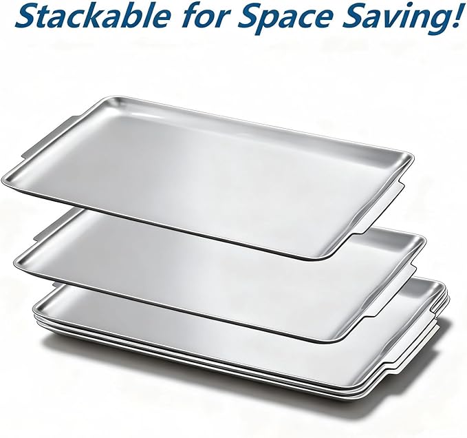 16.3" x 11" Large Serving Platters Set of 2, Stainless Steel Heavy-Duty Large Serving Trays, Silver Rectangular Plates for Food, Fruit, Party, Wedding, Christmas, Chip and Scratch Resistant