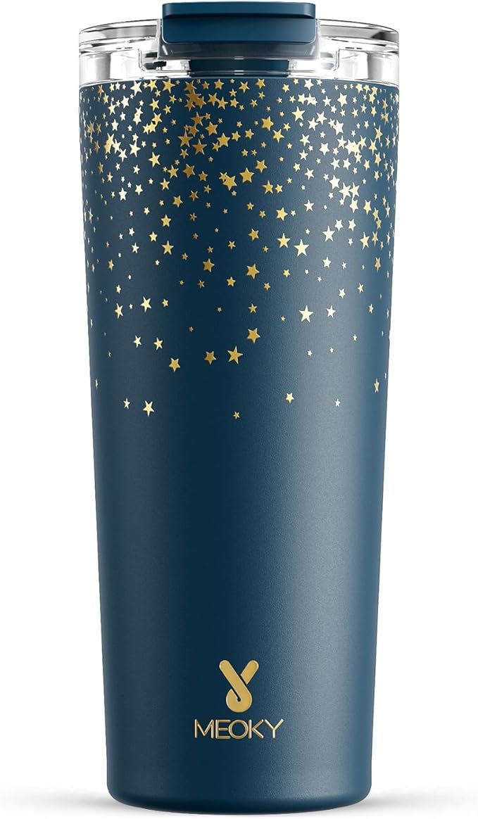 Meoky 24 oz Travel Coffee Mug with Leak-proof Lid, Stainless Steel Insulated Coffee Tumbler, Keeps Hot for 8 Hours or Cold for 24 Hours, Fits in Car Cup Holder (Midnight Galaxy)