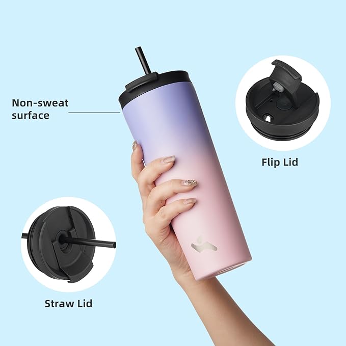 34 OZ Insulated Tumbler with Lid and 2 Straws Stainless Steel Water Bottle Vacuum Travel Mug Coffee Cup,Pastel Sunset