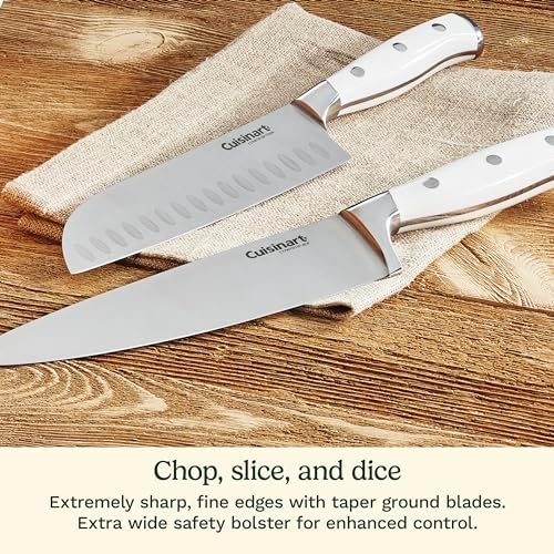 Cuisinart 15-Piece Knife Set with Block, High Carbon Stainless Steel, Forged Triple Rivet, White, C77WTR-15P (Pack of 2)