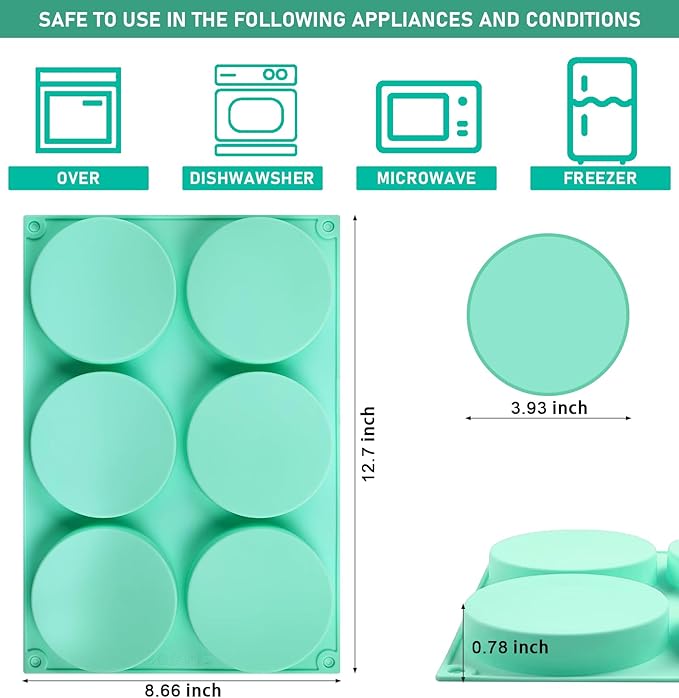 4Inch Round Silicone Mold for Baking, 3Pcs Large Silicone Muffin Top Pan Non-Stick, 6-Cavity Baking Mold for Breakfast Sandwiches Hamburger Egg Whoopie Pie