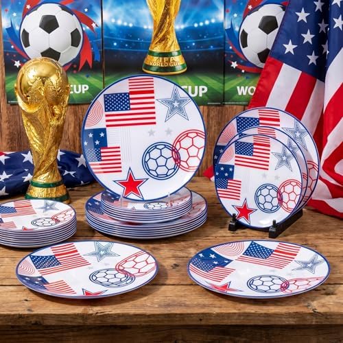 I00000 20 Red and Blue Plastic Soccer Plates, Disposable Plates for Party