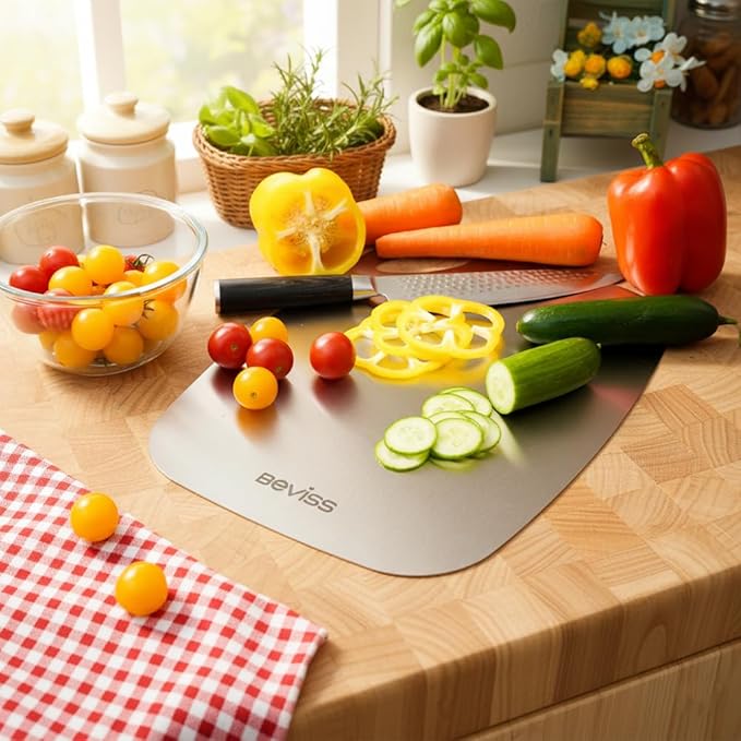 Non-Toxic Cutting Board Set of 3, 304 Stainless Steel Cutting Board Double Sided, Chopping Board for Kitchen, Dishwasher Safe Chopping Board for Meat, Vegetables or Fruit, S+M+L