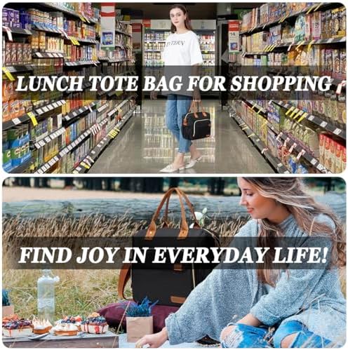 Black Lunch Box for Women Insulated Lunch Bag for Work - Adult Stylish Lunch Tote Bag for Shopping Soft Cooler for Beach Picnic Travel