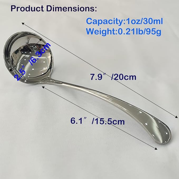 Small Ladle, Gravy Ladle, 7.9 Inch Sauce Ladles, 18/10 Stainless Steel Small Gravy Soup Spoon for Spooning Gravies or Sauces, Set of 2(Silver）