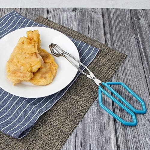 MSY BIGSUNNY Stainless Steel Scissor Tongs Heavy Duty Cooking Tongs with Soft Handles (1, blue 11")