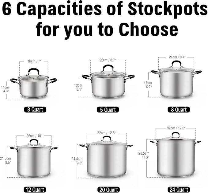 Cook N Home Stockpot Large pot Sauce Pot Induction Pot With Lid Professional Stainless Steel 20 Quart, with Stay-Cool Handles, silver