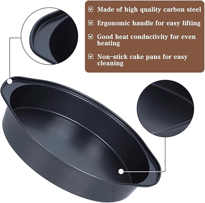 Cake Pan Set - 138 Piece 8-inch Round Cake Pans, Carbon Steel Cake Pan with Handles, Cake Decorating Kit with Parchment Papers, Piping Bag and More Accessories