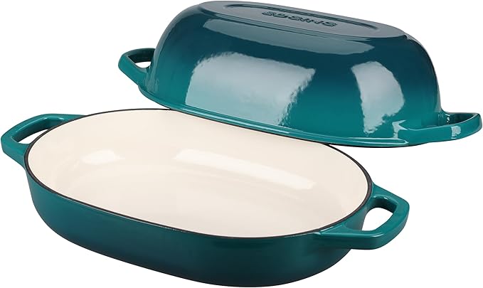 Enameled Cast Iron Oval Dutch Oven Pot with Lid, Dutch Oven for Sourdough Bread Baking, Bread Oven, Bread Dutch Oven, Oval Bread Pan, 7qt, Darkcyan