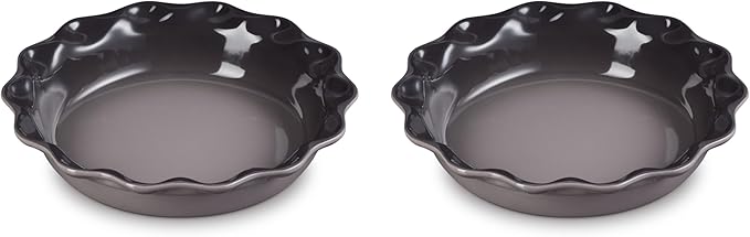 Le Creuset Stoneware Set of 2 Heritage Fluted Pie Dish, 9", Oyster