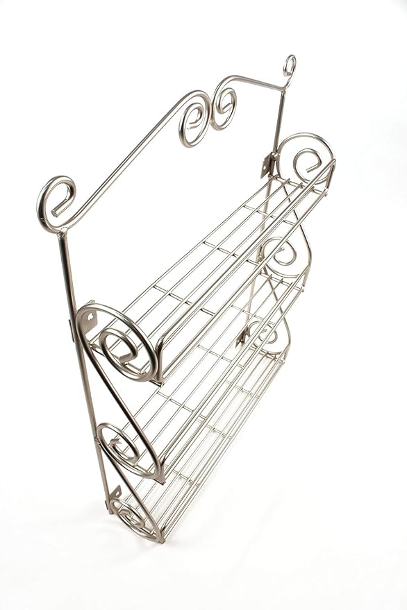 FitWell Scroll Wall Mount Spice Rack, 3-Tier, Traditional Spice Rack Cabinet & Kitchen, Beauty & Nail Polish Organizer for Bathroom, Scroll Wall-Mounted (Satin Nickel)