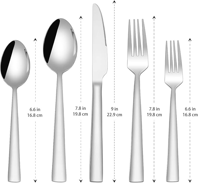 Silverware Set for 4, 20-Piece Stainless Steel Flatware Cutlery Set, Square Edge Kitchen Utensil Include Knives/Forks/Spoons, Tableware for Home/Hotel, Mirror Polished Dishwasher Safe