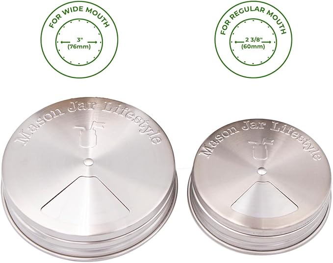 Mason Jar Lifestyle Adjustable Spice Shaker Lids for Wide Mouth Mason Jars – 4 Pack Stainless Steel Tops with Shaker and Pour Options – Seasoning Dispenser Lids