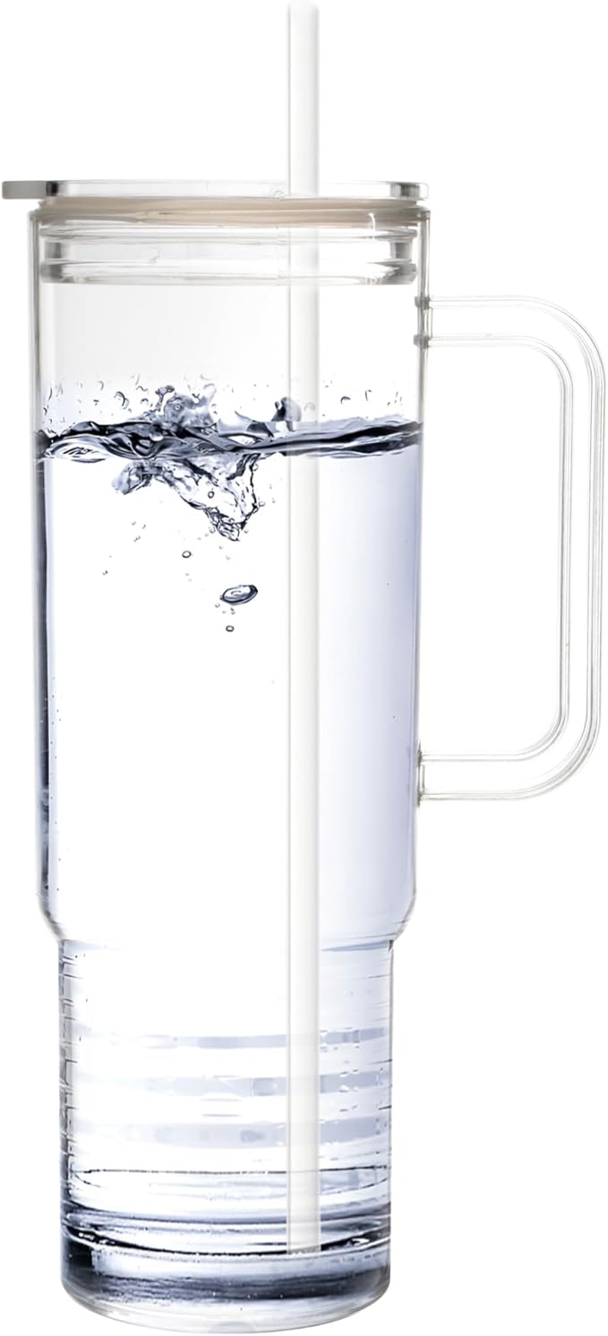 Youngever 40 Ounce Tumbler with Handle and Straw, Reusable Tritan Cup, Spill Proof Tumbler with Straw, Water Bottle for Home, Office or Car, Cupholder Compatible for Travel