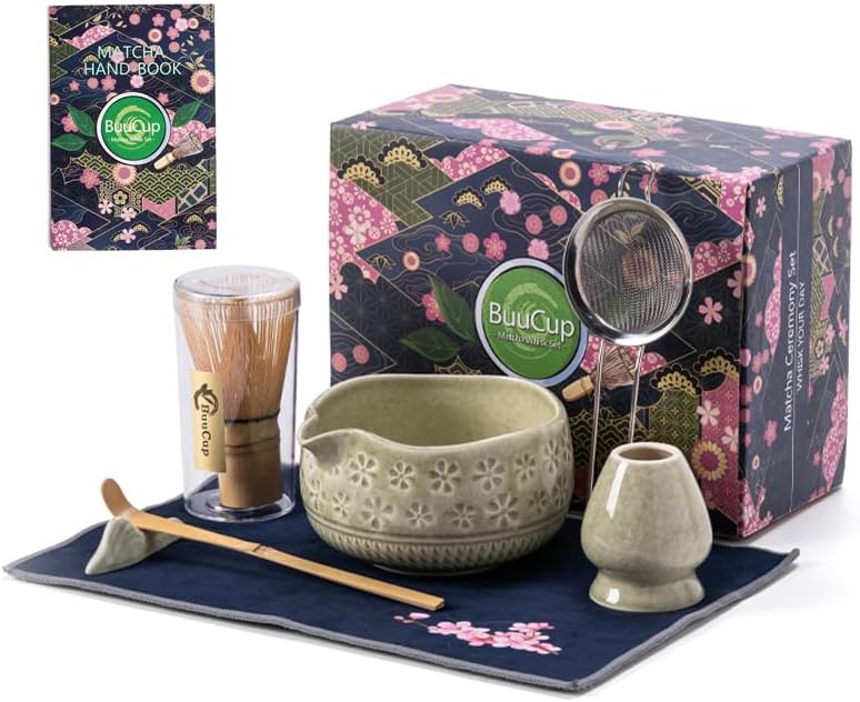 Buucup Matcha Whisk Set, Ceramic Matcha Kit Set with Bowl & Tools, Green