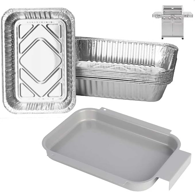 Drip Pan Liners for Most Monument Grills 35633 24633 24367 17842 14633 13762 41847NG 25392, Universal Grease Box & 10 PCS Aluminum Foil Liner for Monument Grill Accessories, 8.4 x 5.8 Foil Drip Pans