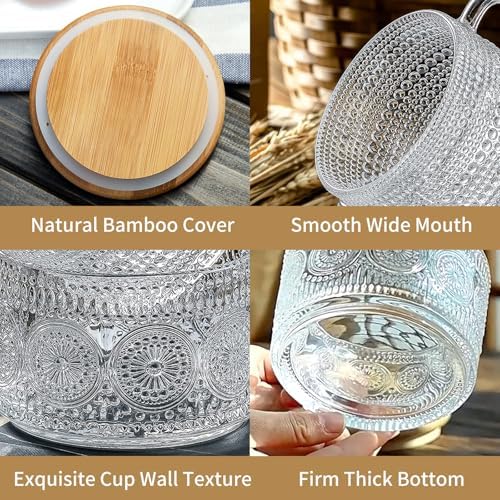 DOPUDO Vintage Glass Coffee Mugs,Overnight Oats Containers With Lids,Glass Cup With Sealed Lid and Spoon,Glass Coffee Mugs,Coffee Bar Accessories,Ideal for Cappuccino, Latte(4-Pack,14oz)