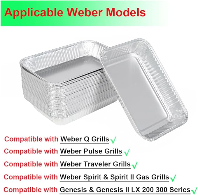 30Pack Grill Drip Pans Compatible for Weber 6415 Grills, Grease Pan Liners for Weber Spirit, Genesis, Traveler, Q Series Disposable Aluminum Foil Grease Trays Accessories 8.5" x 6"