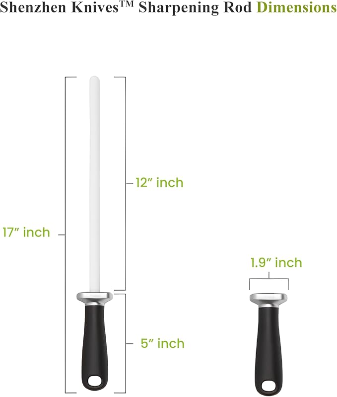Shenzhen Knives White Ceramic Knife Sharpener Honing Rod: Best Professional Knife Sharpening Tool.12 Inch Honing Stick, Ceramic Honing Rod for Chef's Knife and Kitchen Knife