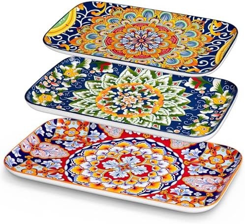 vancasso Serving Platters Set of 3, 16"/14"/12" In Rectangular Trays Boho