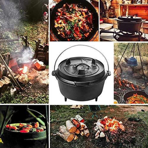 Overmont 6QT Cast Iron Dutch Oven - Pre-Seasoned Pot with Lid Lifter & Legs