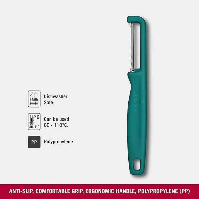 Victorinox Iota Peeler for Vegetables, Fruits, Serrated Edge, Extra Sharp, Swiss Made, Green