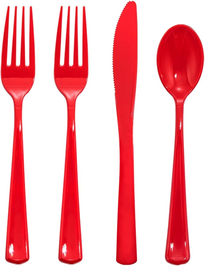 WDF 160 Piece Red Plastic Silverware - Heavy Duty Christmas Silverware of 80 Forks, 40 Spoons, 40 Knives - Red Plastic Utensils Perfect for Party Daily Baby Shower Wedding Spring